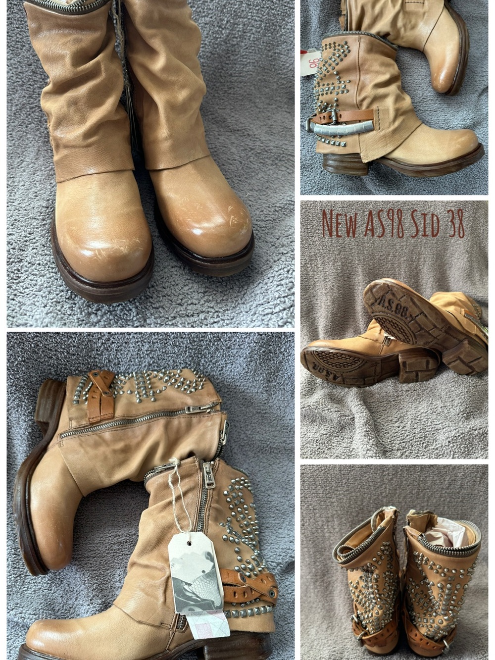 A.S.98 Sid Tan Studded Leather Ankle Boots